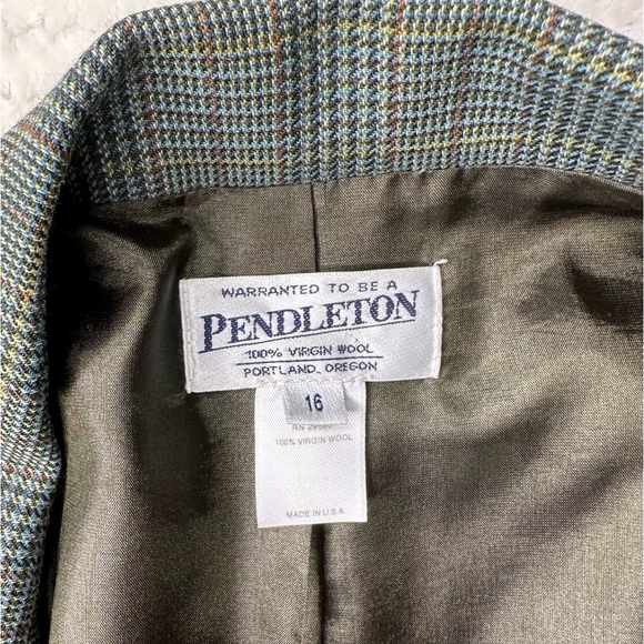 Pendleton Women's Blazer 100 virgin wool Green plaid 2 button Sz 16 - Picture 6 of 10